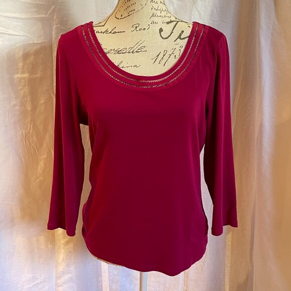 Lauren Ralph Laurent fuchsia pink top 3/4 sleeve size L - Picture 1 of 9